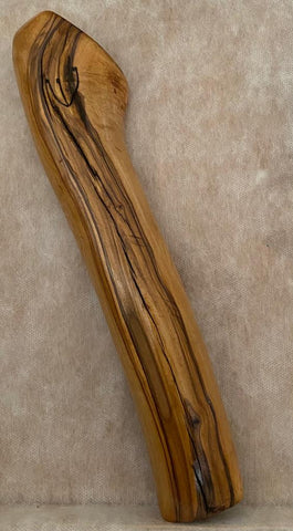 Olive Wood Grain Mezuzah Case With Stripes Of Dark Accent