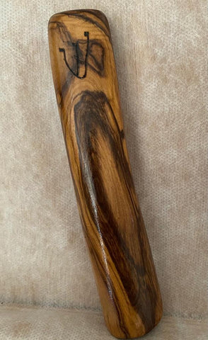 Mixed Olive Wood Grain Mezuzah Case With Etched Shin
